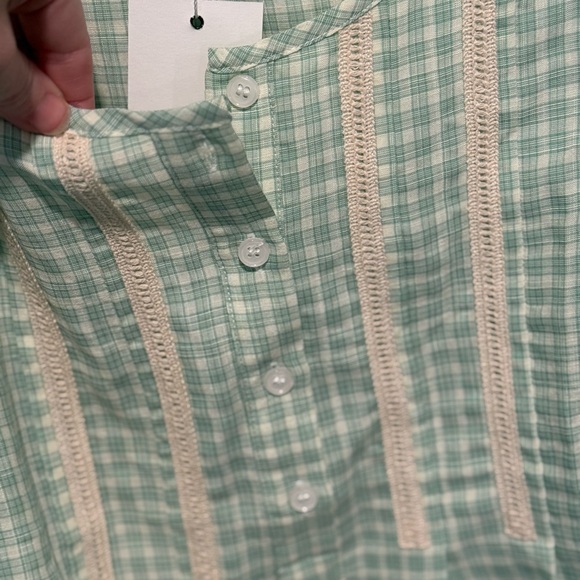 Green Checkered Ruffle Blouse - Picture 3 of 4